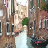 Watercolor depicting a glimpse of a canal in Venice or Chioggia signed