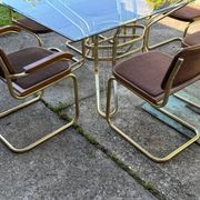 Italian brass dining set with table and chairs, 1970s, set of 7