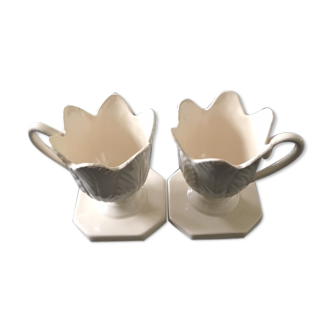 Lot de 2 coquetiers en porcelaine blanche
