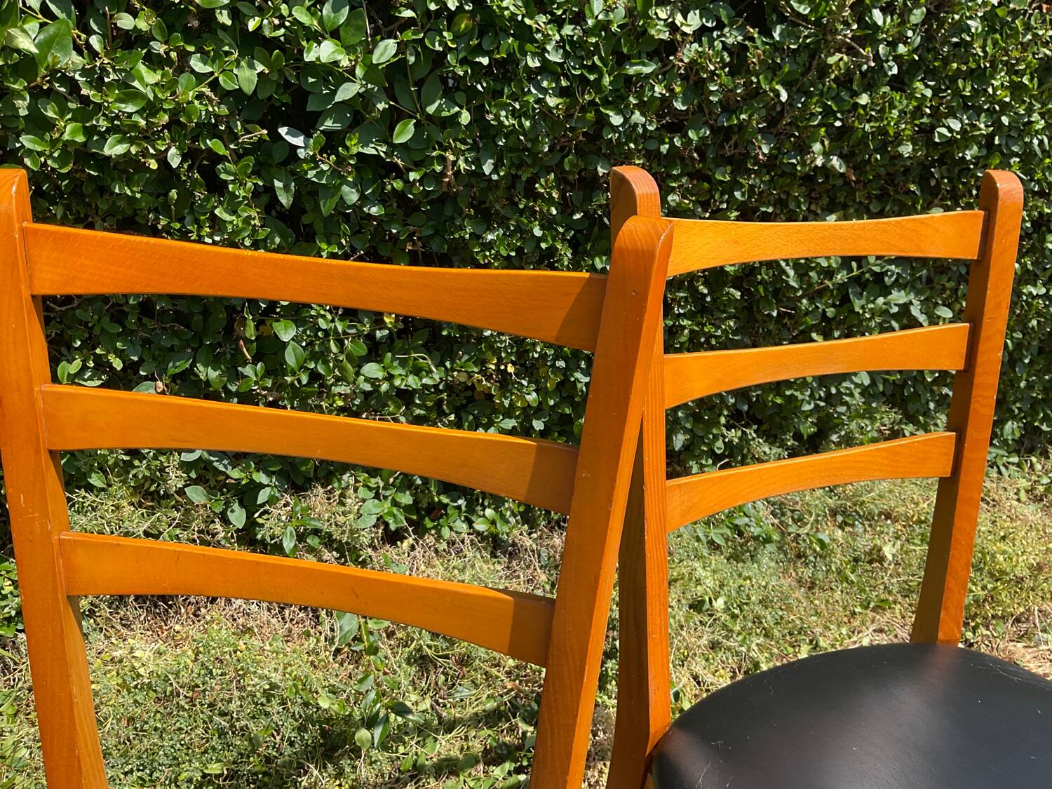Pair of vintage solid beech chairs from the 60s and 70s
