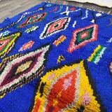 Handmade blue Moroccan rug, decorated, 250cm x 150cm