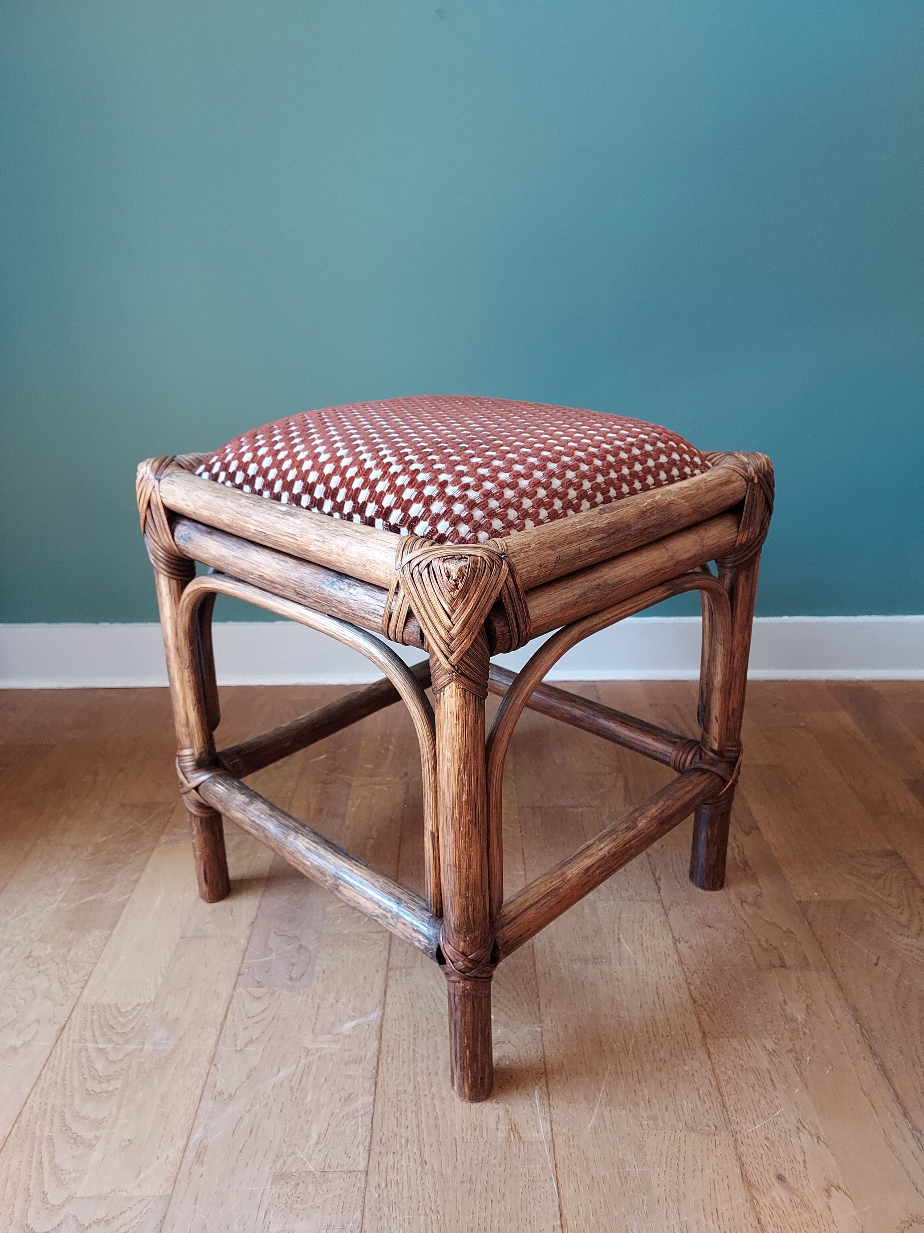 Rattan and velvet stool