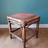 Rattan and velvet stool