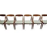 SET OF 6 JOHANNES ANDERSEN NO. 16 TEAK AND VELVET DINING CHAIRS