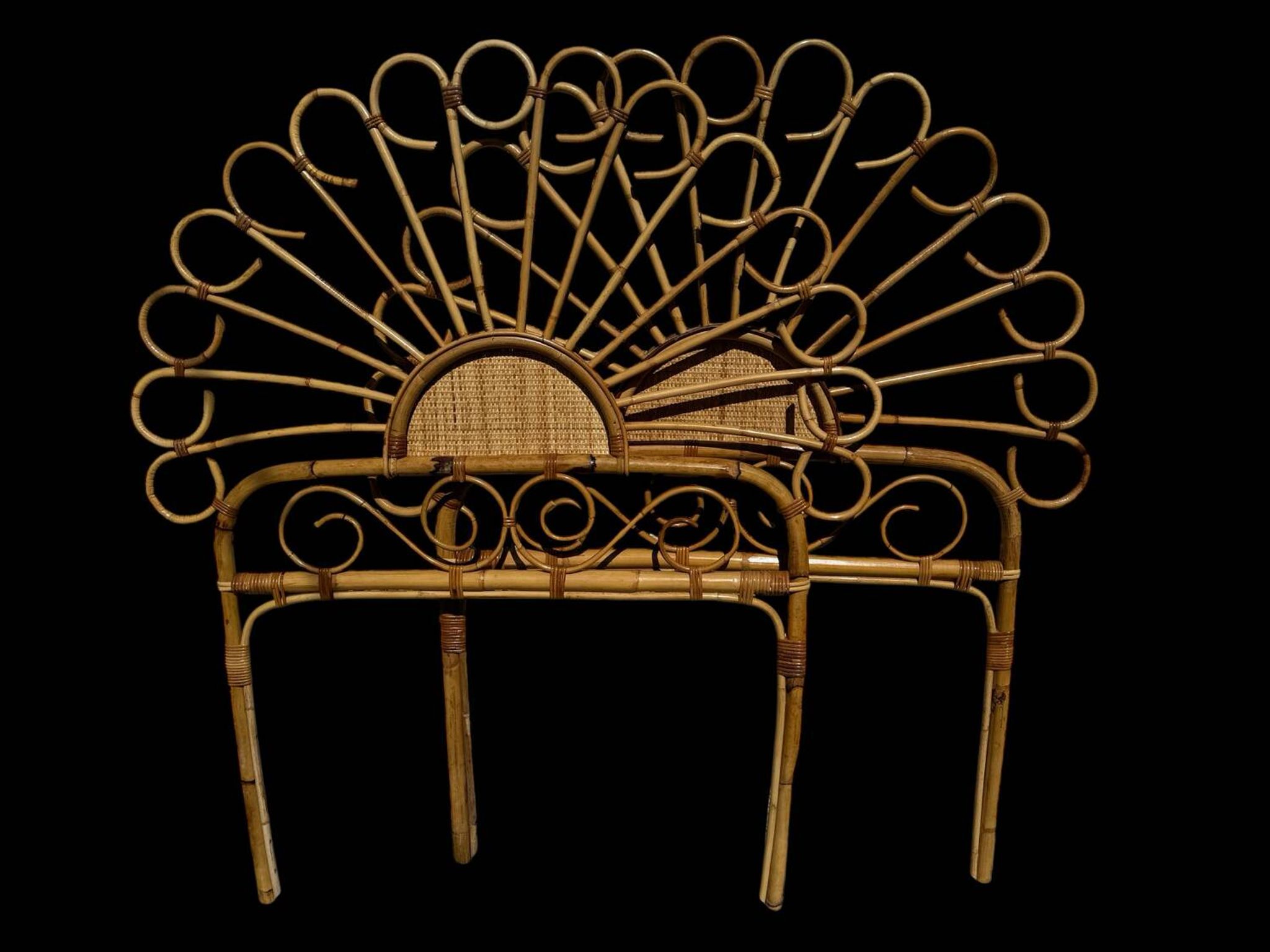 Bamboo and rattan headboard, handcrafted on the Côte d'Azur, 1960