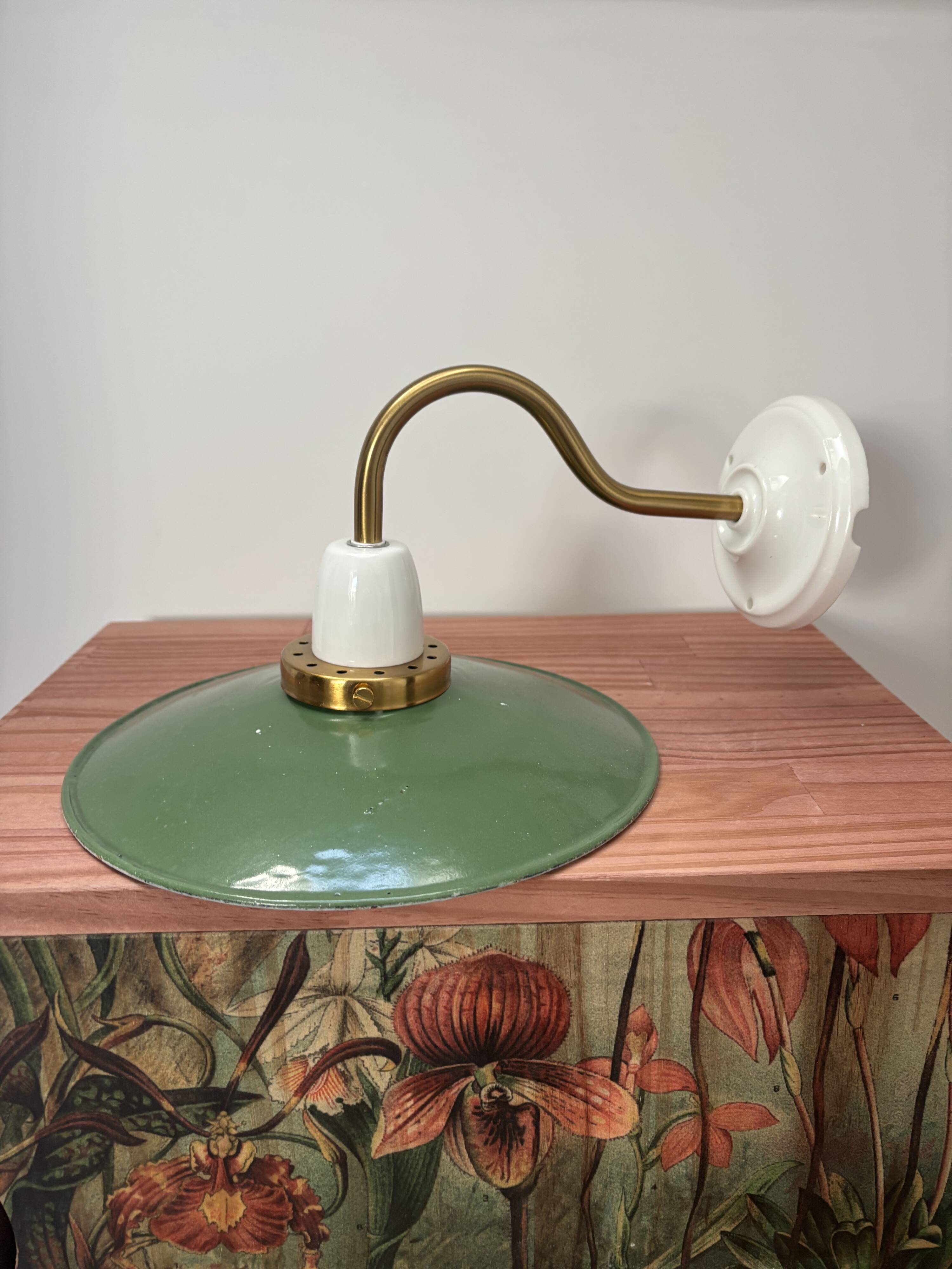 Vintage enamelled sheet metal swan neck wall light