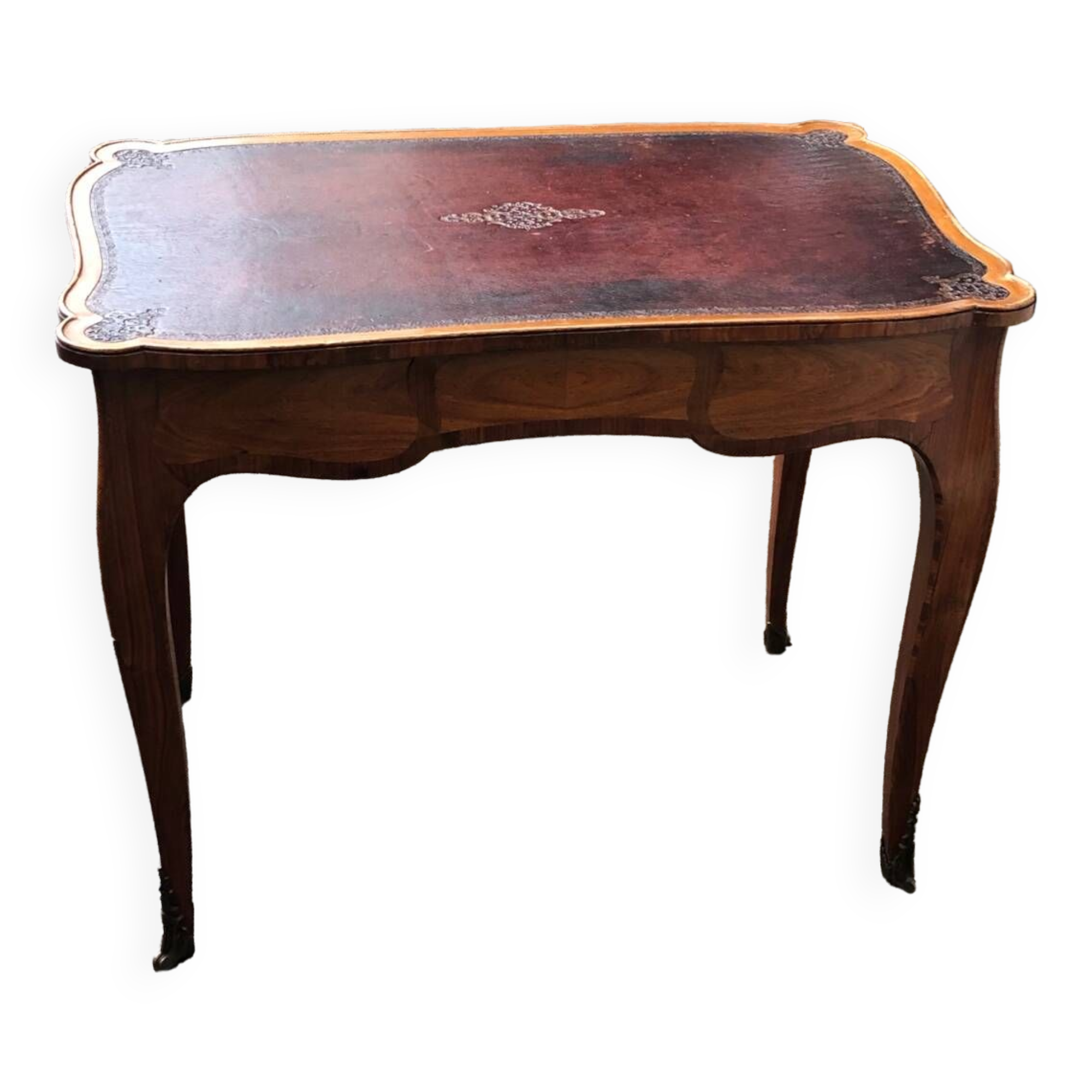 Desk, writing table with old glazed leather top