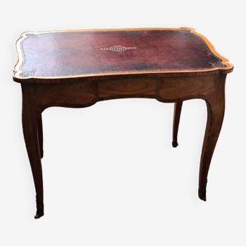 Desk, writing table with old glazed leather top