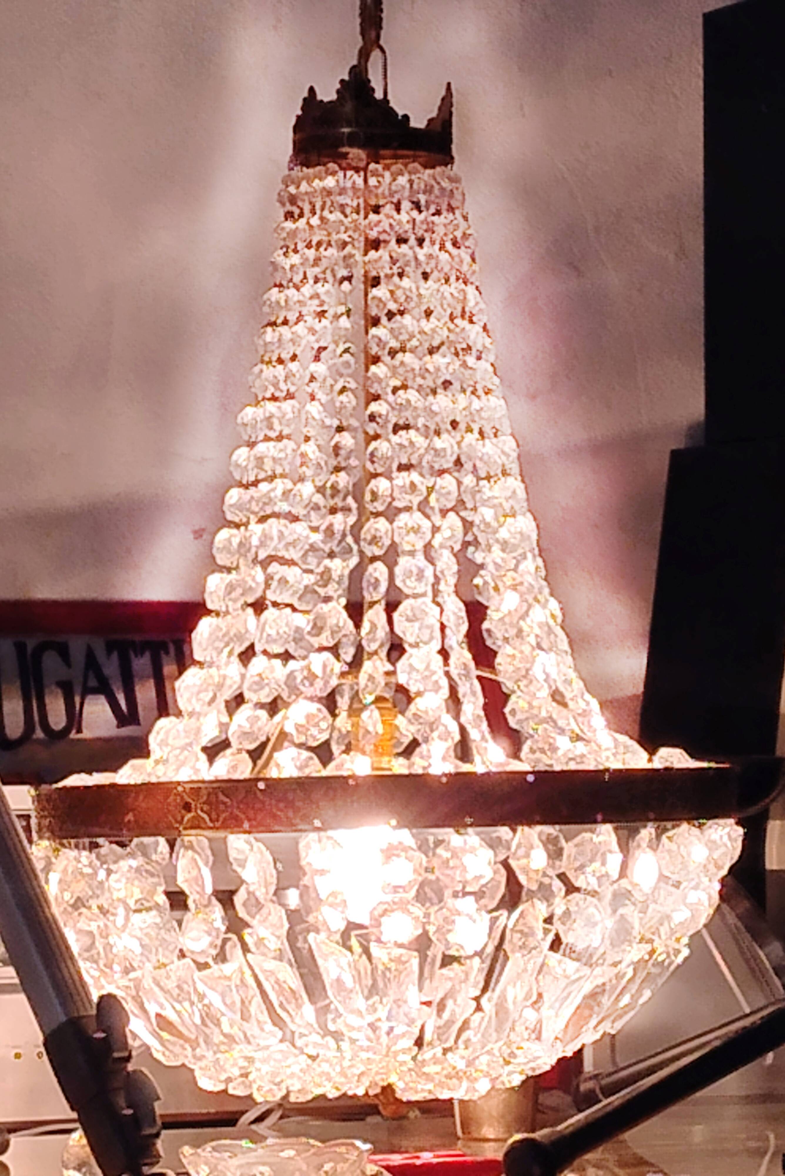 Lustre montgolfière ancien , grande taille, pampilles