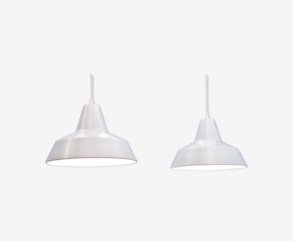 Set of 2 danish hanging lamps in white by Nordisk Solar, 1980s