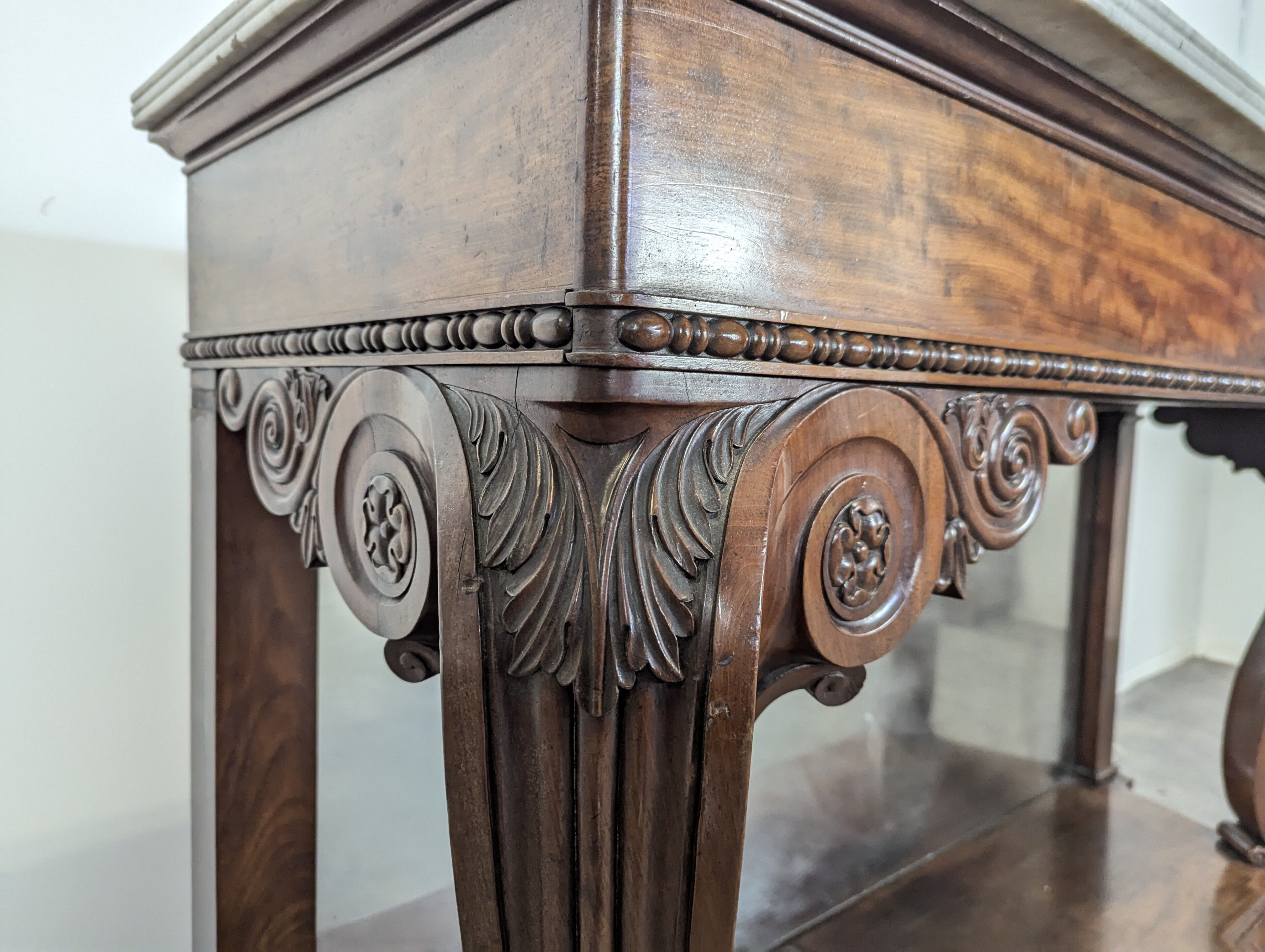 Restoration period console with mirror base, stamped Gomien