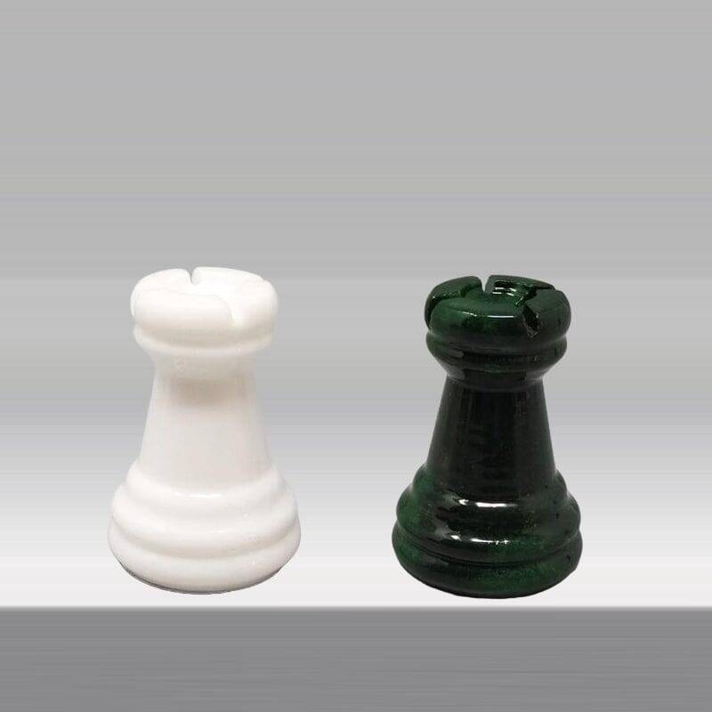 1970s Italian Volterra Alabaster Chess Set in Rare Forest Green and White