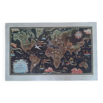 Carte du monde / Planisphère par Lucien Boucher pour Air France