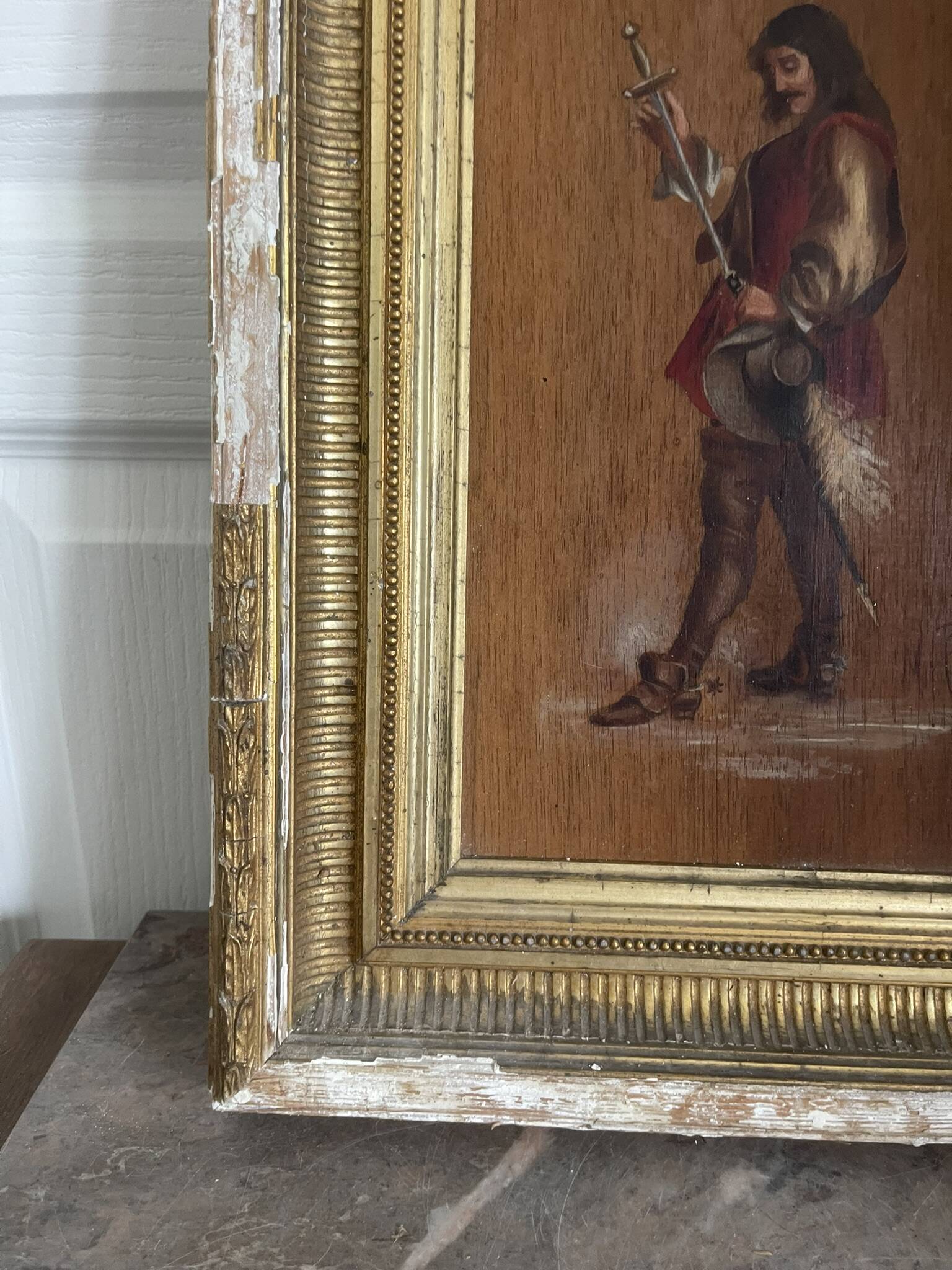 Antique Oil Wood Panel Framed Officer General Staff Hussar Signed 19th Century