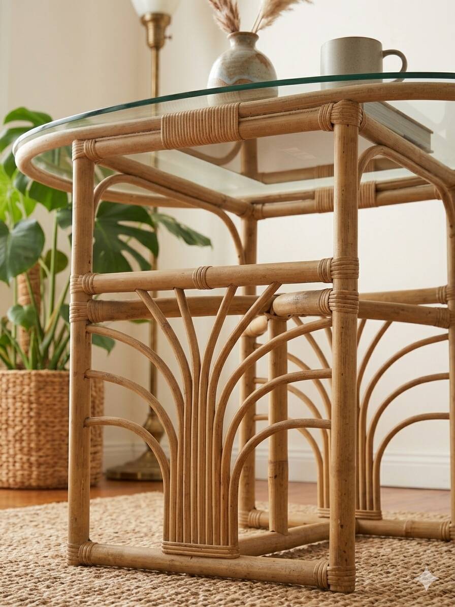 Small oval dining table in rattan "Double Gerbe" – Duo Rivie format