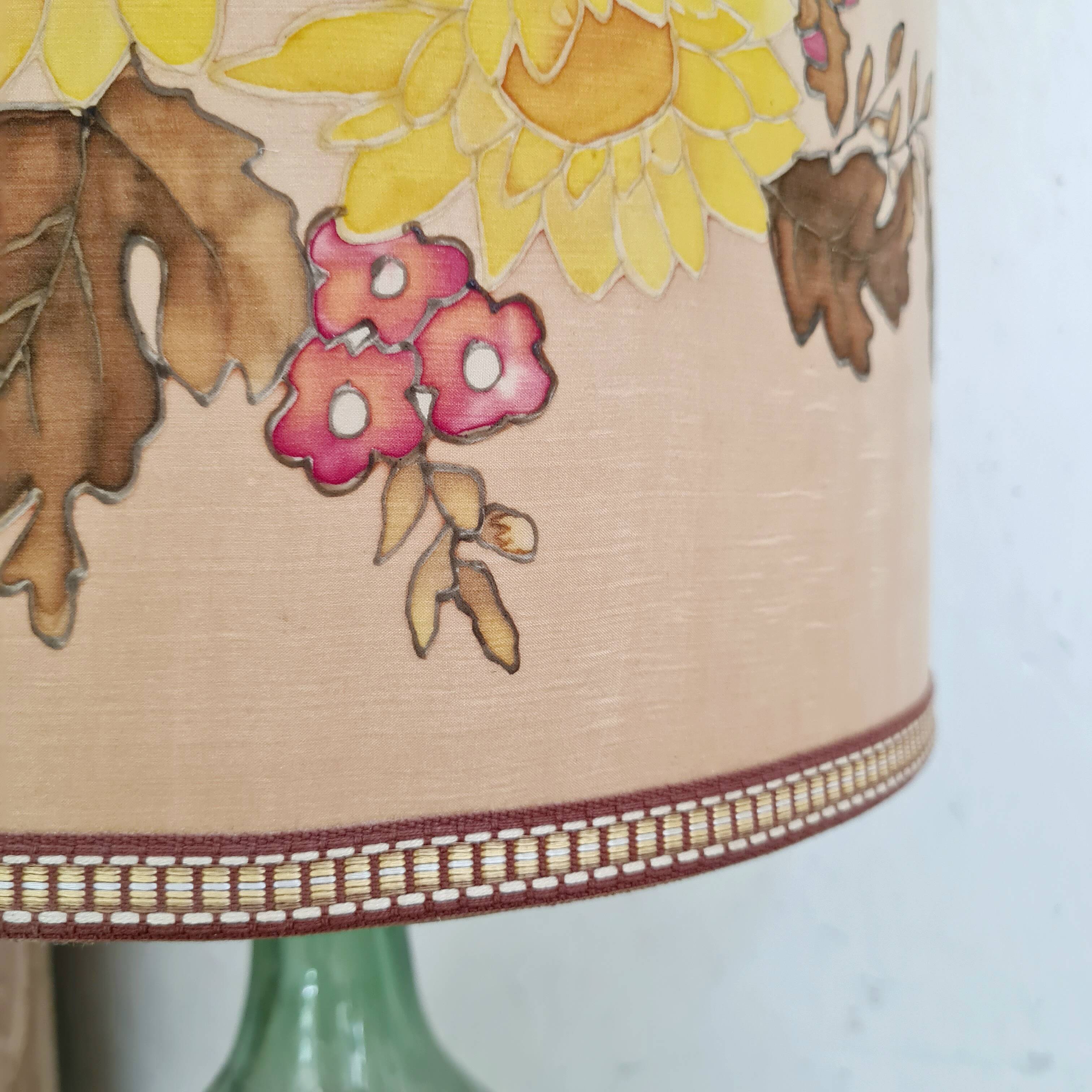 Lampe dame jeanne  abat jour fleuri
