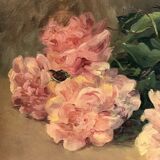 François Félix Roubaud Still life oil on wooden panel bouquet roses peonies XIX