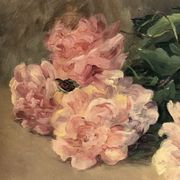 François Félix Roubaud Still life oil on wooden panel bouquet roses peonies XIX