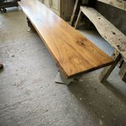 Walnut and stainless steel bench, 1980