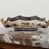 Antique, flat, bowler cup, centerpiece, Gien earthenware, nineteenth century, Renaissance décor