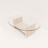 Vintage Travertine Coffee Table with Glass Top