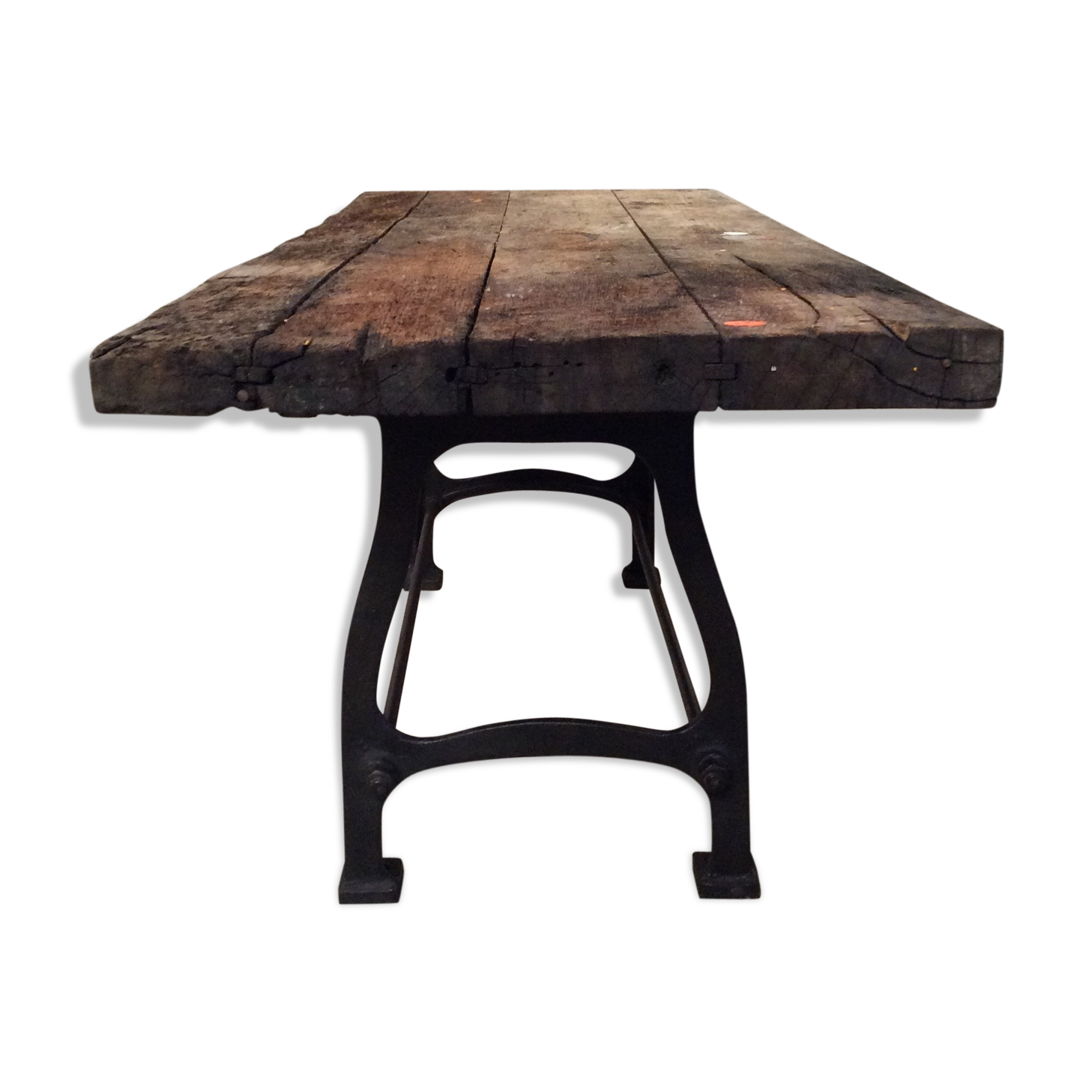 Industrial dining table solid wood cast foot cast iron