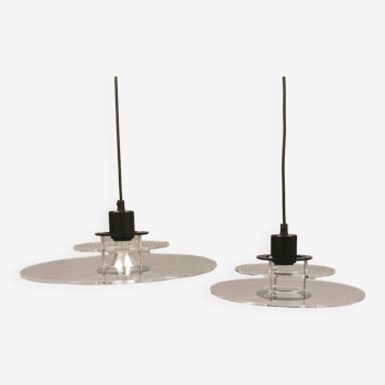 Slim-line" UFO / SpaceAge lamps in plexiglass and metal, in transparent, green and black colours