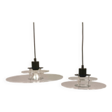 Slim-line" UFO / SpaceAge lamps in plexiglass and metal, in transparent, green and black colours