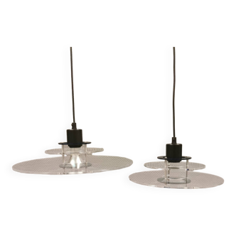 Slim-line" UFO / SpaceAge lamps in plexiglass and metal, in transparent, green and black colours