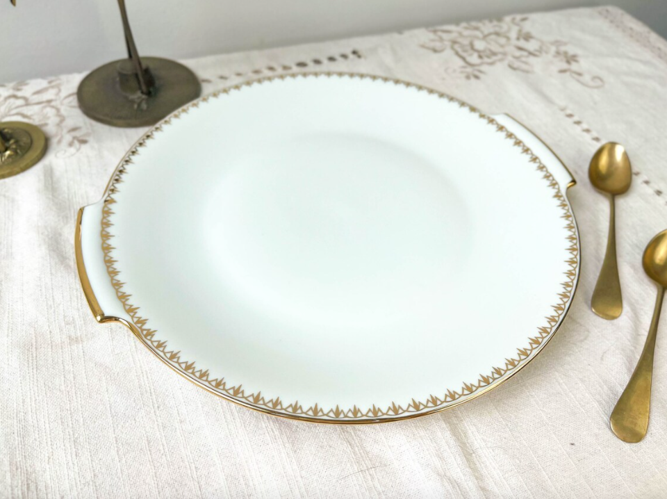Golden white porcelain pie dish from Sologne Lamotte 6