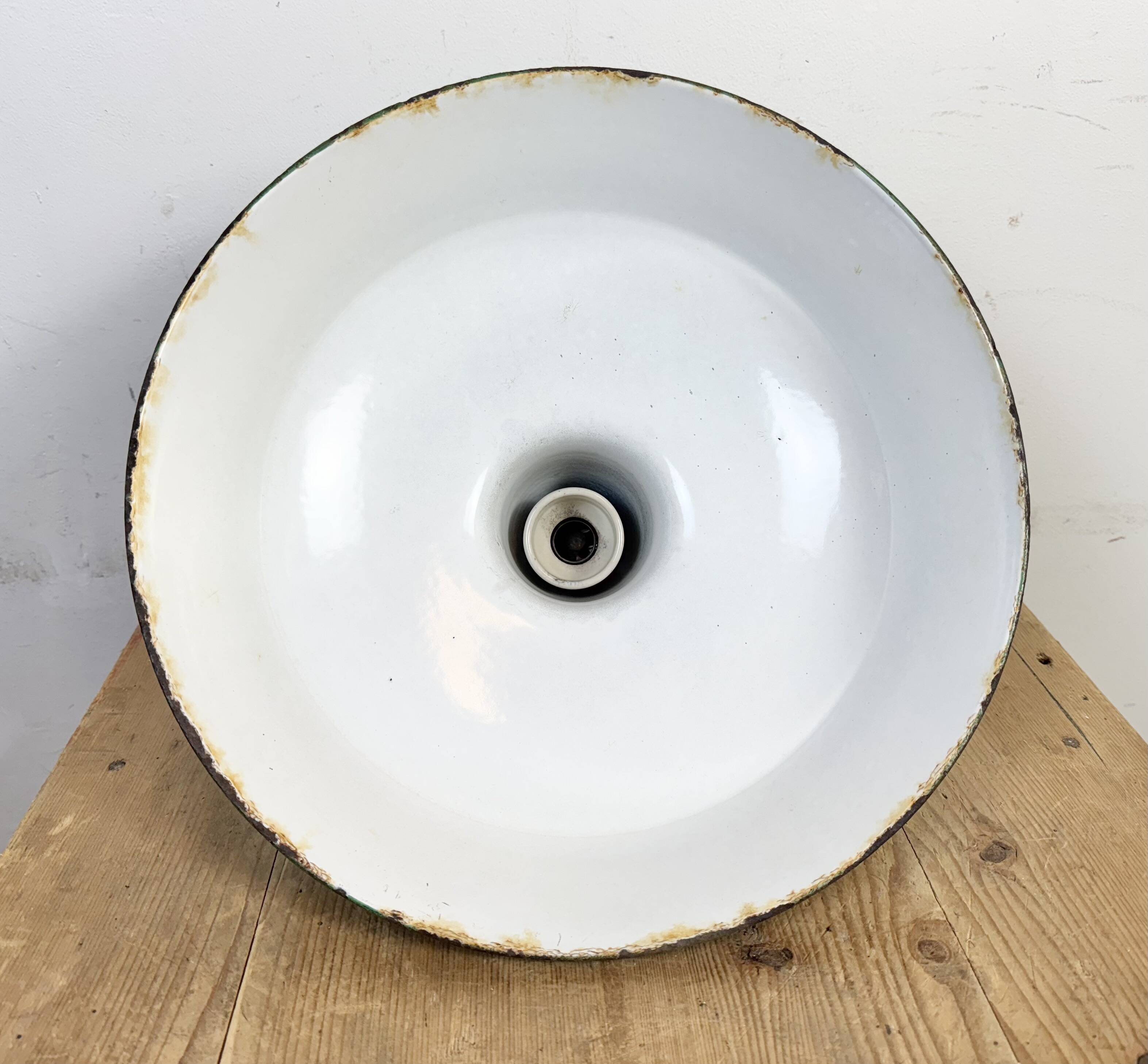 Industrial Green Enamel Factory Pendant Lamp from Revo, 1950s