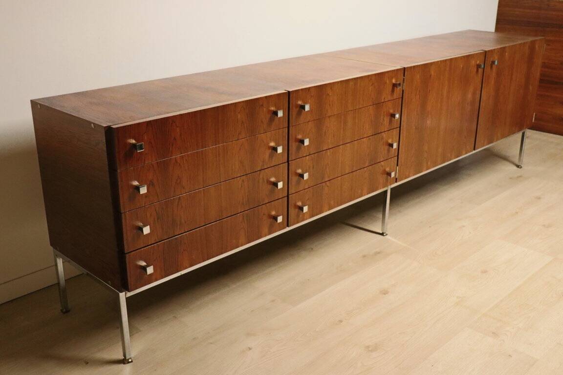 Vintage sideboard by Luigi Bartolini in rosewood and chrome metal, 1960