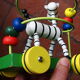 Old wooden toy, zebra car, to pull and push