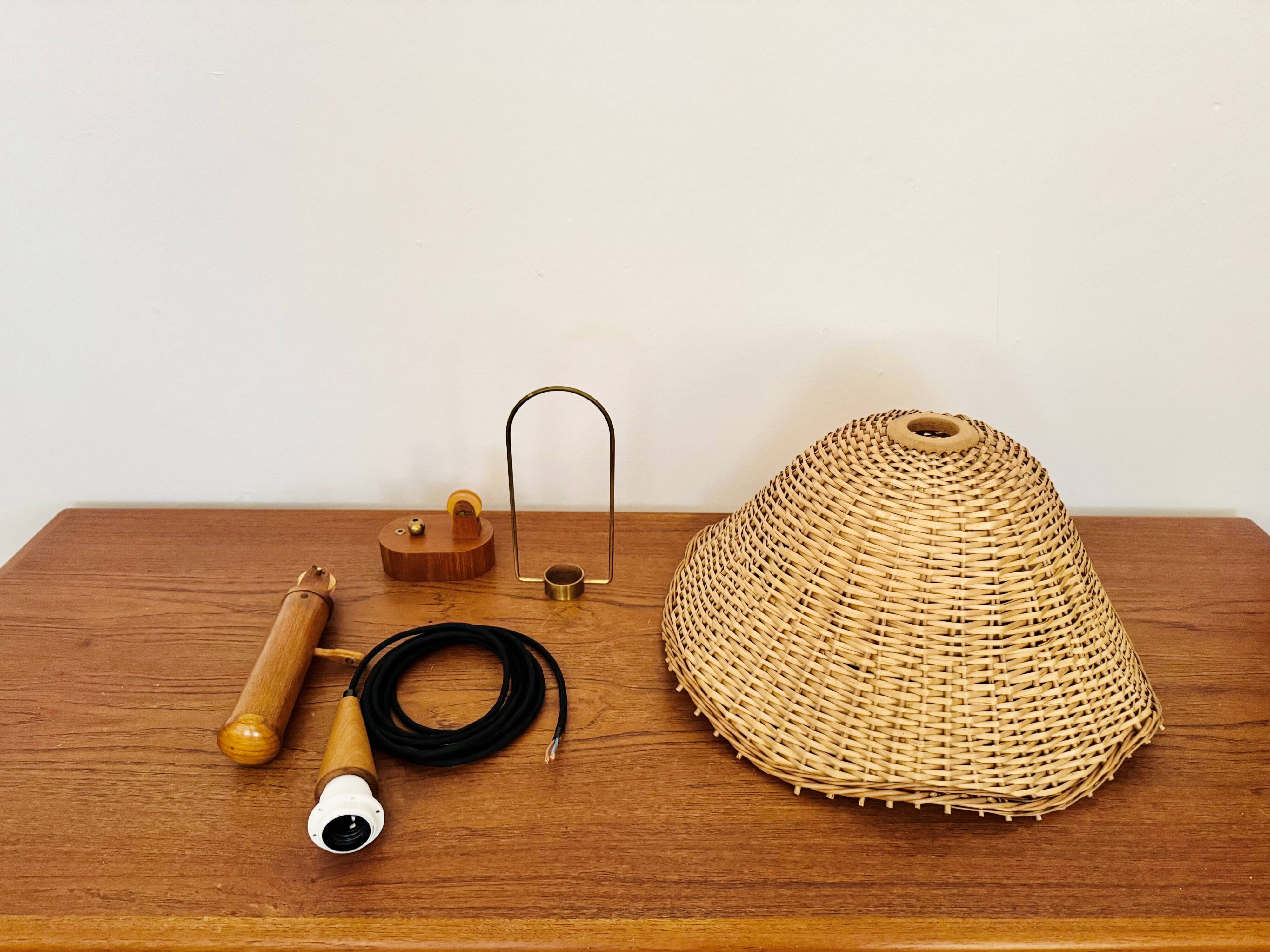 Adjustable Wicker and Teak Pendant Lamp
