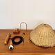 Adjustable Wicker and Teak Pendant Lamp