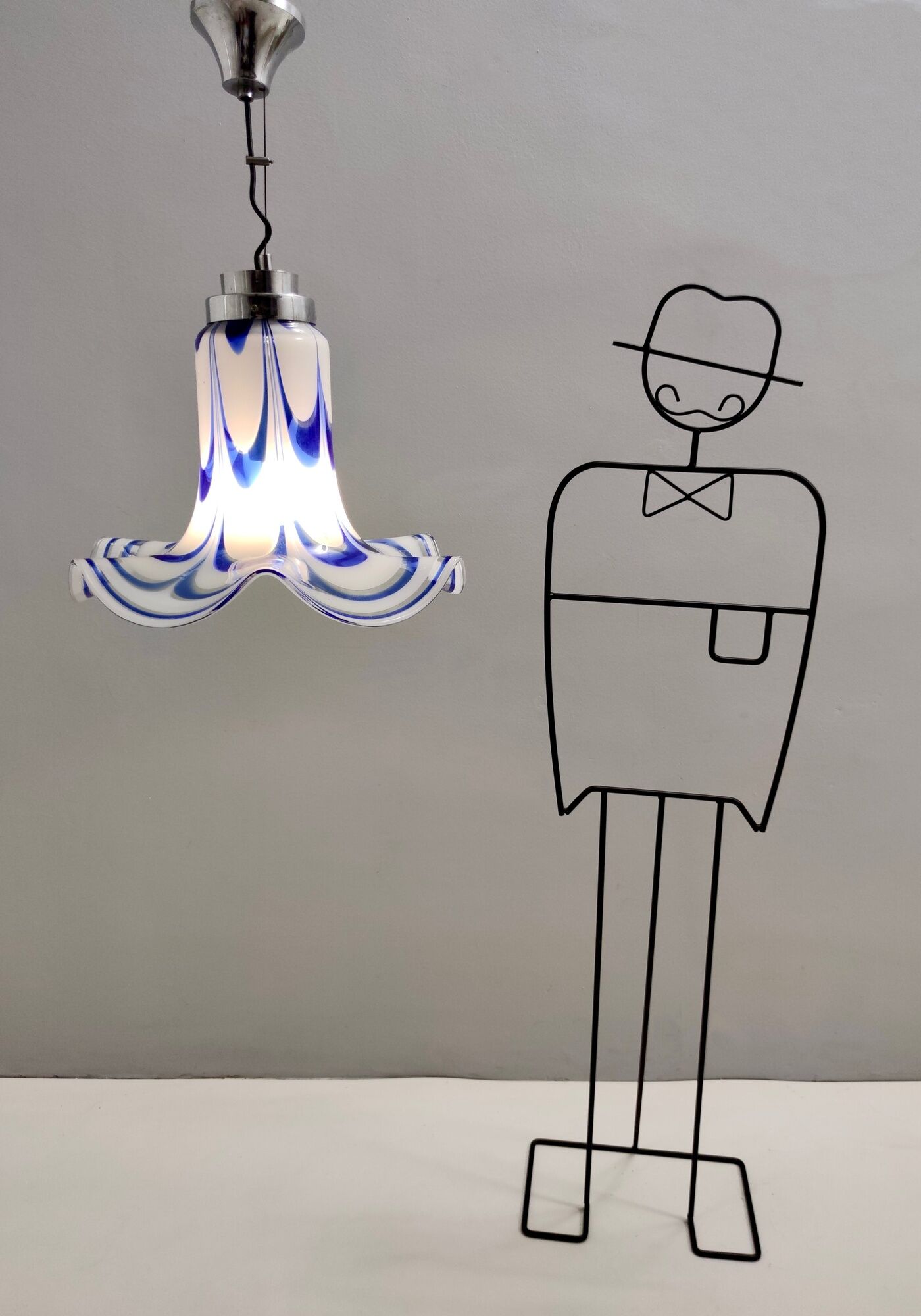 Postmodern blue & white murano glass pendant lamp