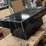 Table basse carrelage noir et joint bleu nuit