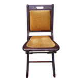 Folding chair, wood and vintage yellow ochre velvet