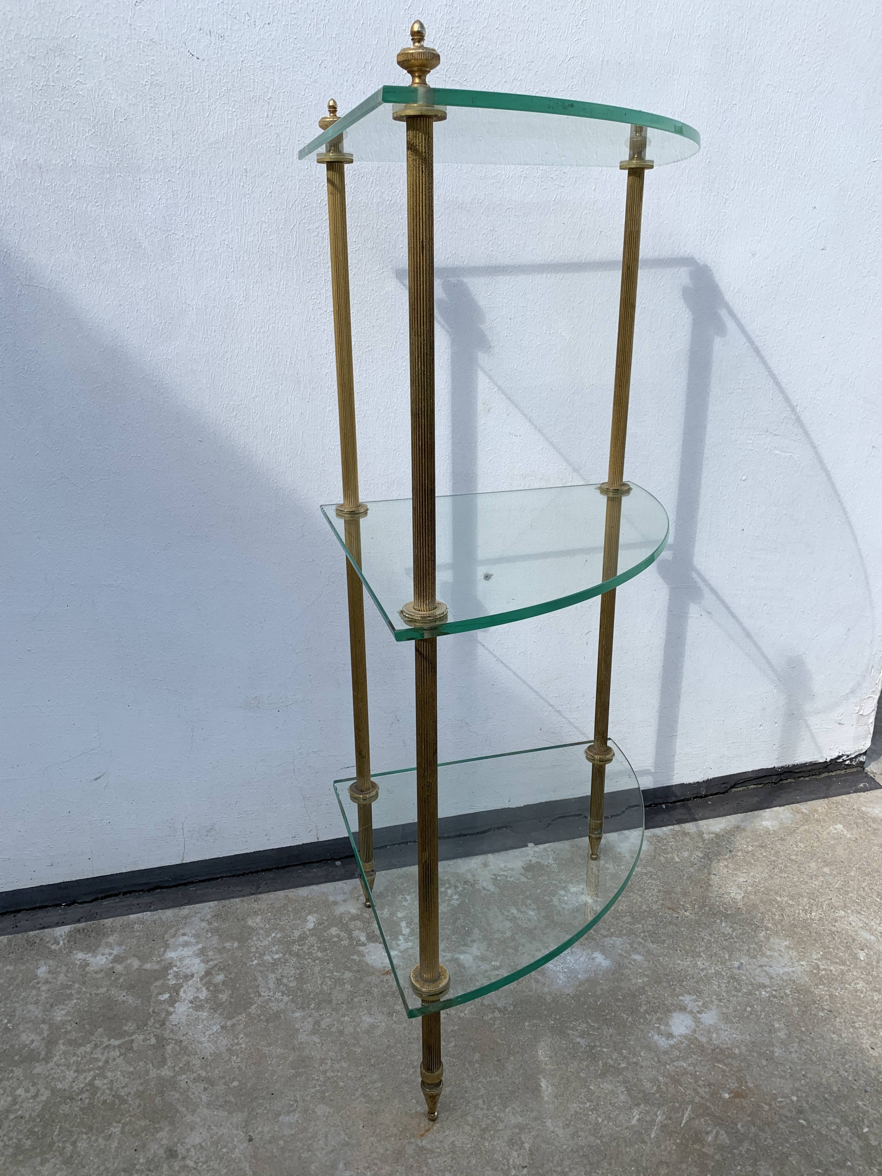 Neoclassical corner or corner seat, 3 levels in white tempered glass