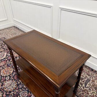 Classic English side table with brown leather top
