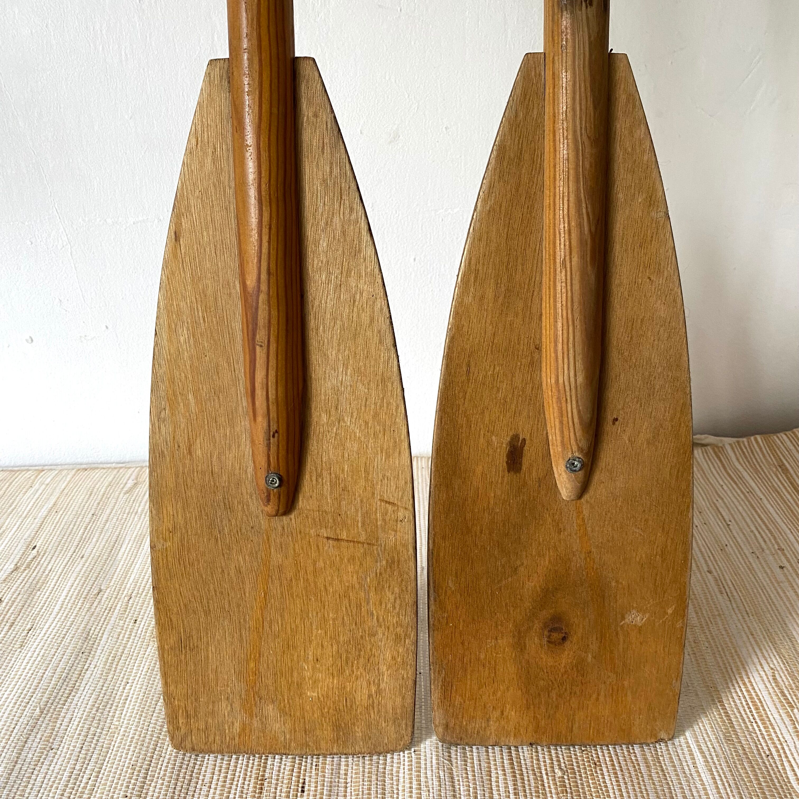 Boat oars, wooden and brass boat