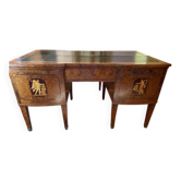 Antique Empire-style desk in burr veneer, green leather, with a dash.