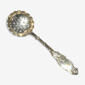 Sprinkling spoon - sugar ladle in silver metal with laurel scroll decoration 13cm