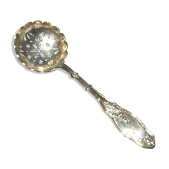 Sprinkling spoon - sugar ladle in silver metal with laurel scroll decoration 13cm