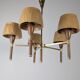 Danish five-arm lamp in wood and brass, 1950s