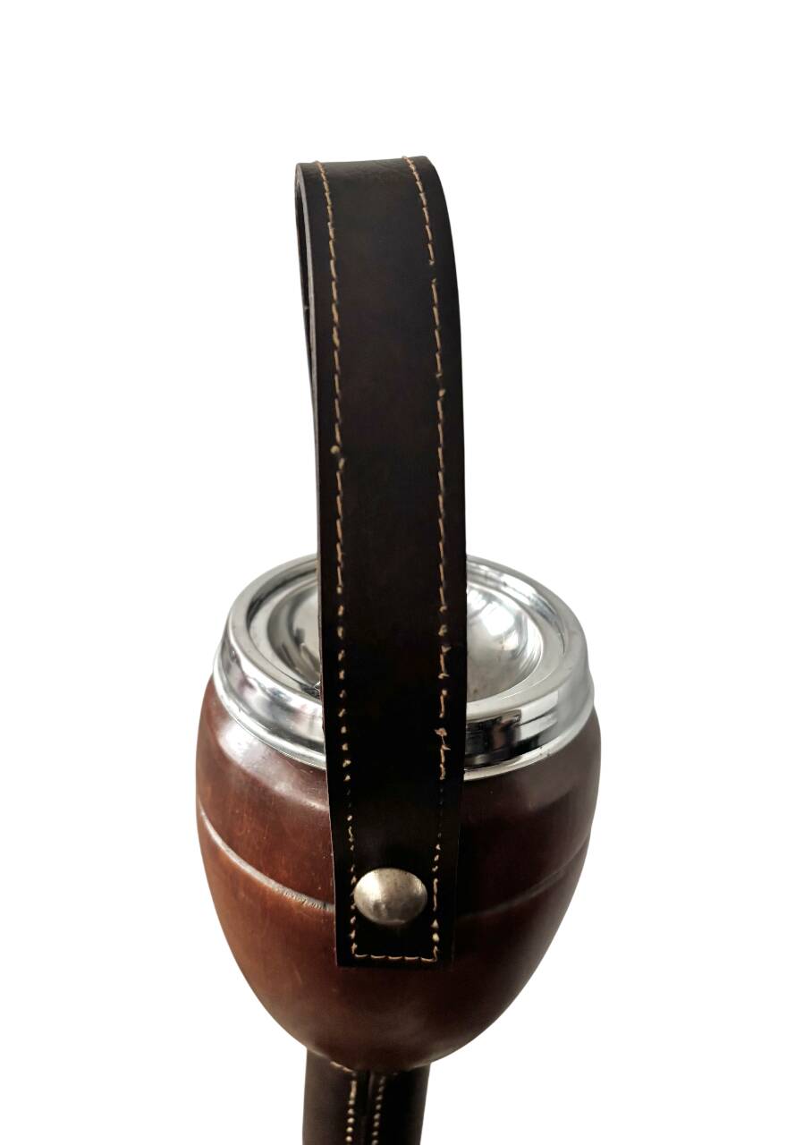 Wood and leather standing ashtray 1970