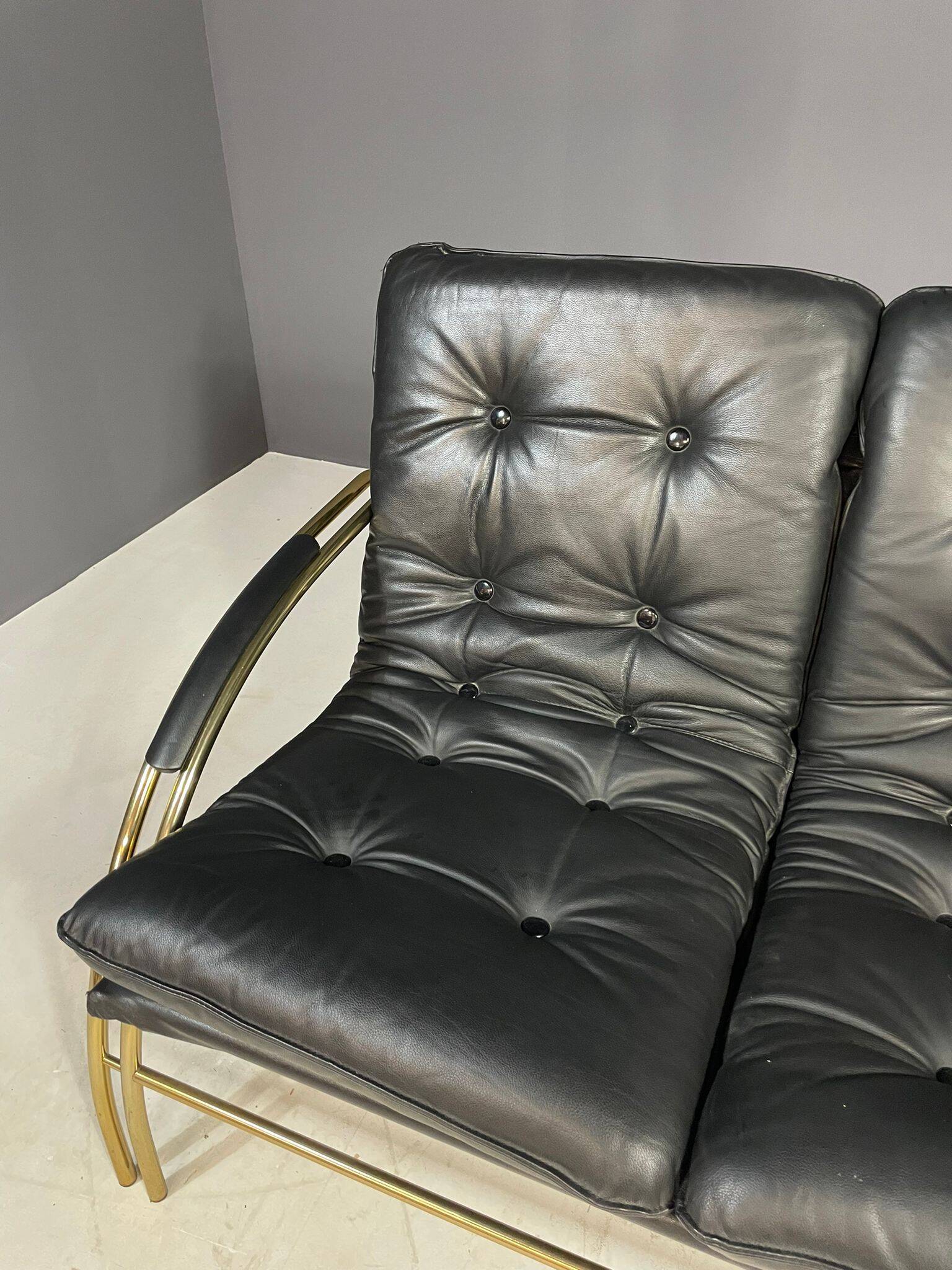 Canapé vintage en cuir et métal, années 1990