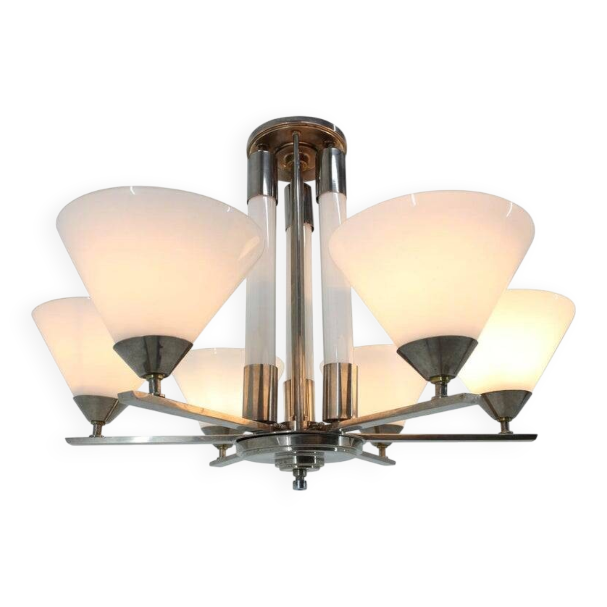 Large Original Bauhaus Art Deco Chandelier, 1930s / Functionalism