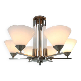 Large Original Bauhaus Art Deco Chandelier, 1930s / Functionalism