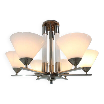 Large Original Bauhaus Art Deco Chandelier, 1930s / Functionalism